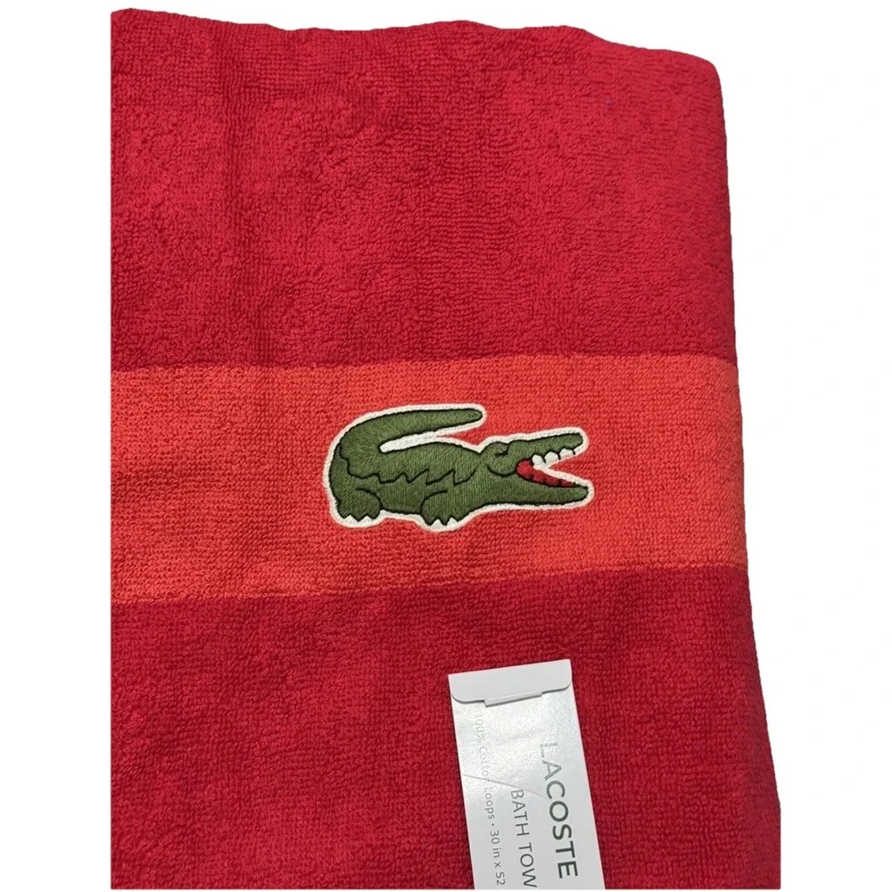 Lacoste Big Crocodile Logo Bath Towels Red 100%‎ Cotton 30